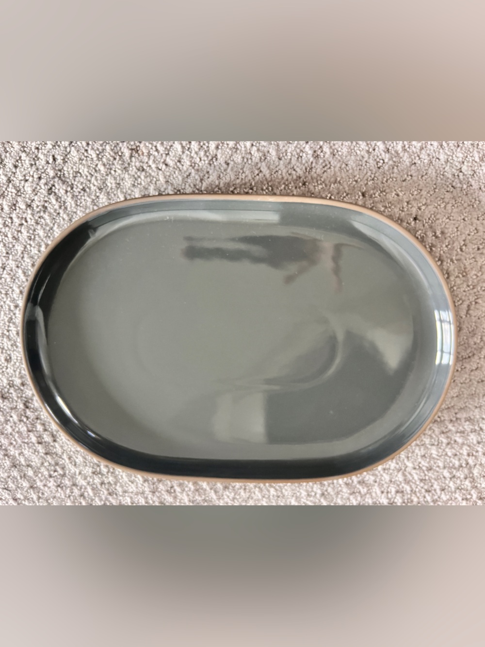 OUR PLACE Oval Ceramic Serving Platter - Slate Gray with Tan Rim
